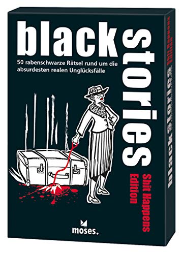 Moses 107118 black stories Shit Happens Edition, 50rabenschwarzeRätsel,DasKrimiKartenspiel von moses