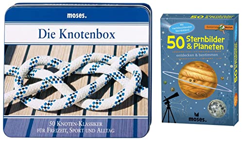 Moses 4006 Die Knotenbox | 50 Knoten-Klassiker für Freizeit, Sport und Alltag | Inkl. 2 Schnüren zum Üben & 9740 Expedition Natur - 50 Sternbilder und Planeten| Bestimmungskarten im Set von moses