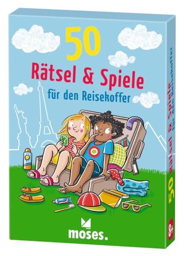 moses 30261 50 Rätsel & Spiele für den Reisekoffer, Kartenset mit lustigen Aufgaben für unterwegs und auf Reisen, bunt von moses