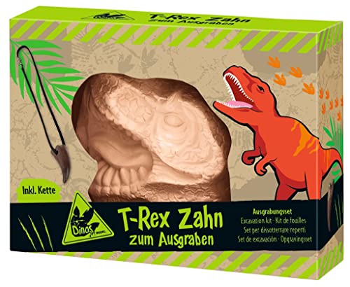 moses 4033477402523 T-Rex Zahn zum Ausgraben, Ausgrabungsset mit Dinosaurierzahn und Vulkansteinen, inkl. Kette und Ausgrabungswerkzeug, Dinosaurierfans, Mittel von moses