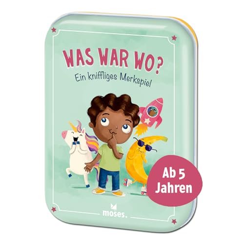 moses.90165 Was war wo? Zeitloses Merkspiel für die ganze Familie, kurzweiliges Kinderspiel lustigen Illustrationen, Reisespiel für Kinder ab 4 Jahren, Brown von moses