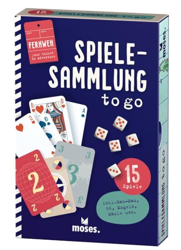 moses. Spielesammlung to go, 15 Spieleklassiker für unterwegs, Zeitlose Kartenspiele und Würfelspiele im Set, Klassische Gesellschaftsspiele ab 8 Jahren von moses