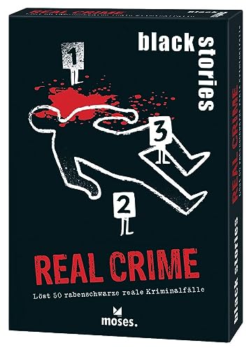 moses. Black Stories Real Crime - 50 Rätsel rund um Reale Kriminalfälle, Krimi Kartenspiel mit Spielvariante und Punktechips, Rätselspiel für Jugendliche und Erwachsene von moses