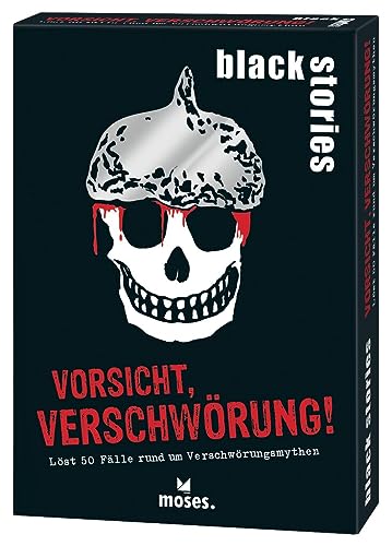 moses. Black Stories Vorsicht, Verschwörung! - 50 Rätsel mit Fällen rund um Verschwörungsmythen, Krimi Kartenspiel mit Spielvariante und Punktechips, Rätselspiel für Jugendliche und Erwachsene von moses