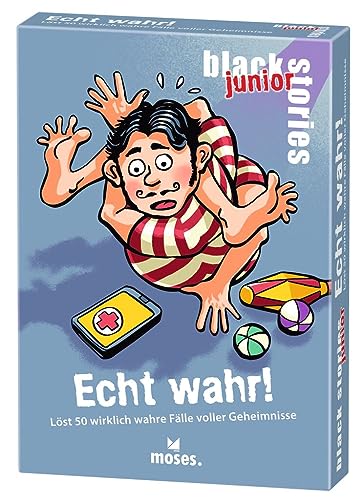 moses. black stories junior Echt wahr! - 50 Rätsel mit wahren Fällen voller Geheimnisse, Rätsel Kartenspiel mit Spielvariante und Punktechips, Rätselspiel für Kinder ab 8 Jahren von moses