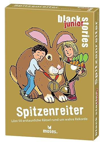 moses. Black Stories junior Spitzenreiter - 50 erstaunliche Rätsel rund um wahre Rekorde, Rätsel Kartenspiel mit Spielvariante, Rätselspiel für Kinder ab 8 Jahren von moses