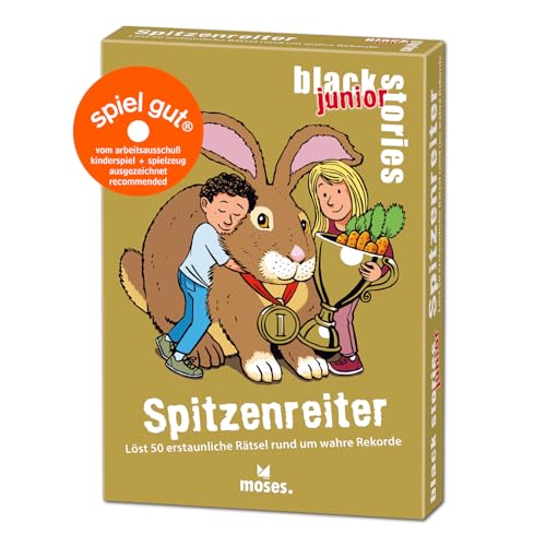 moses 90098 Black Stories Junior Spitzenreiter-50 erstaunliche rund um wahre Rekorde, Das Rätsel Kartenspiel Zwei Spielvarianten, Rätselspiel für Kinder ab 8 Jahren, White von moses