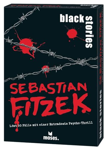 moses 90192 Black Stories Sebastien Fitzek, 50 Fälle aus dem Kosmos Autor, atmosphärisches Krimi Kartenspiel mit der Extradosis Psycho-Thrill, gruseliger Rätselkrimi ab 12 Jahren, White von moses