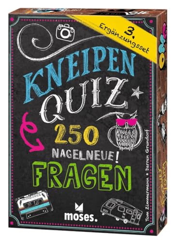 moses 90600 Kneipenquiz nagelneue, Pub Abend unter Freunden, 3. Ergänzungsset mit 250 ganz neuen Fragen, Gesellschaftsspiel für Erwachsene Quiz-Fans ab 16 Jahren, White von moses