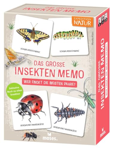 moses. Expedition Natur - Das große Insekten Memo, Lernspiel für Kinder ab 6 Jahren, Memo-Spiel mit Insekten & ihren Jungtieren, inkl. 48-seitigem Sachbuch, Natur entdecken & Tiere bestimmen von moses