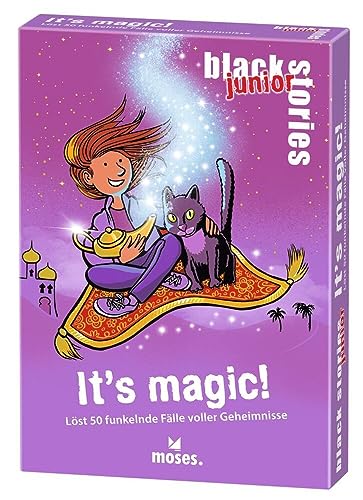 moses. 101221 Black Stories Junior – Magic Stories, 50 Zauberhafte Rätsel voller glitzernder Geheimnisse, Das Rätsel Kartenspiel für Kinder ab 8 Jahren, 9,4 cm x 13,3 cm von moses