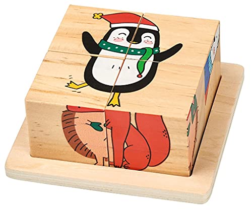 moses. 16875 Holz-Würfelpuzzle Weihnachtsfreunde, Tierpuzzle, Lernspielzeug für Kinder ab 2 Jahren, mit Holztablett als Puzzlehilfe von moses