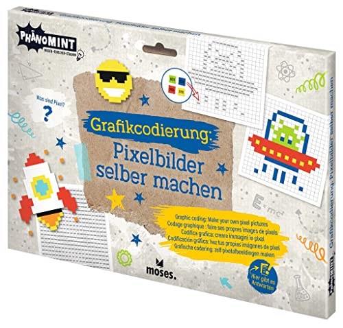 moses. 30334 PhänoMINT Programmieren Lernen-Pixelbilder selber Machen, Stickerspaß mit Pixeln, kreatives Lernspiel zum Thema Digitalisierung, Bastelset für Kinder ab 6 Jahren, Mehrfarbig von moses