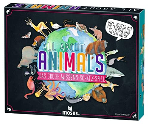 moses. All About Animals, das große Wissens-Schätz-Spiel über Tiere, Quiz mit 2 Schwierigkeitsgraden, Ratespiel für 2-5 Spieler ab 12 Jahren von moses