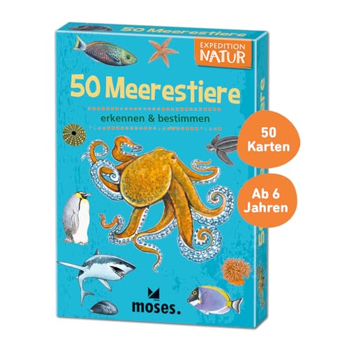 moses. 9821 Expedition Natur-50 Meerestiere, Bestimmungskarten im Set, mit spannenden Quizfragen, Yellow von moses