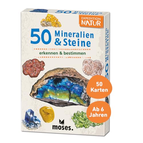 moses. Expedition Natur: 50 Mineralien und Steine, Edelsteine, Gold, Silber und Co. erkennen und bestimmen, Kartenset für Kinder ab 6 Jahren, mit spannenden Quizfragen, Mittel von moses