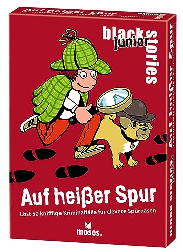 moses. Black Stories junior Auf heißer Spur - 50 Rätsel mit kniffligen Kriminalfällen für kleine Detektive, Rätsel Kartenspiel mit Spielvariante und Punktechips, Rätselspiel für Kinder ab 8 Jahren von moses