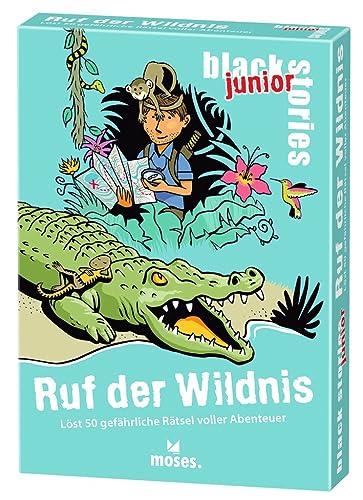 moses 90091 Black Stories Junior Ruf der Wildnis-50 gefährliche voller Abenteuer, Das Rätsel Kartenspiel Zwei Spielvarianten, Rätselspiel für Kinder ab 8 Jahren, White von moses