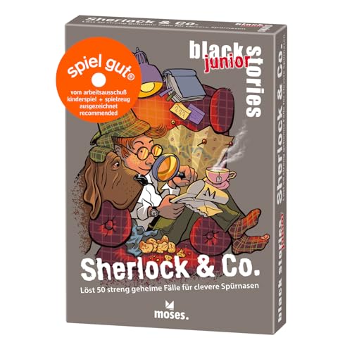 moses. Black Stories junior Sherlock & Co. - 50 Rätsel mit geheimen Fällen für kleine Detektive, Rätsel Kartenspiel mit Spielvariante und Punktechips, Rätselspiel für Kinder ab 8 Jahren von moses