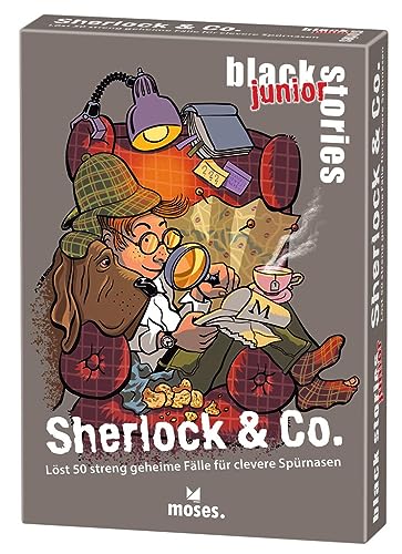 moses. Black Stories junior Sherlock & Co. - 50 Rätsel mit geheimen Fällen für kleine Detektive, Rätsel Kartenspiel mit Spielvariante und Punktechips, Rätselspiel für Kinder ab 8 Jahren von moses