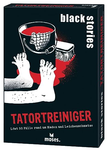 moses. Black Stories Tatortreiniger - 50 Rätsel rund um Maden & Leichenschmatze, Krimi Kartenspiel mit Spielvariante und Punktechips, Rätselspiel mit Fällen von Thomas Kundt von moses