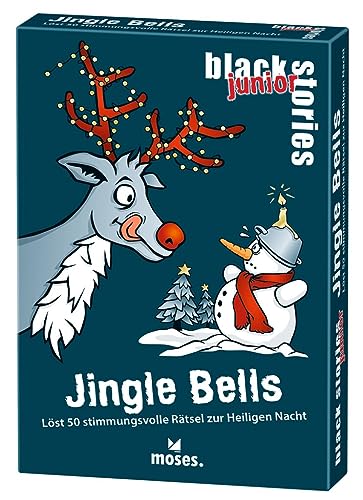 moses. Black Stories junior Jingle Bells - 50 stimmungsvolle Weihnachtsrätsel, weihnachtliches Rätsel Kartenspiel mit Spielvariante und Punktechips, Rätselspiel für Kinder ab 8 Jahren von moses