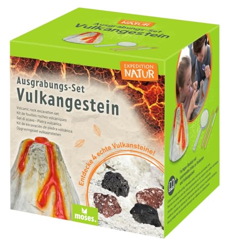 moses. Expedition Natur Ausgrabungs-Set Vulkangestein, Urzeitliches Ausgrabungsset für Kinder, 4 echte Vulkansteine und Zusatzinformationen über Vulkane, neugierige Kids, Mittel von moses