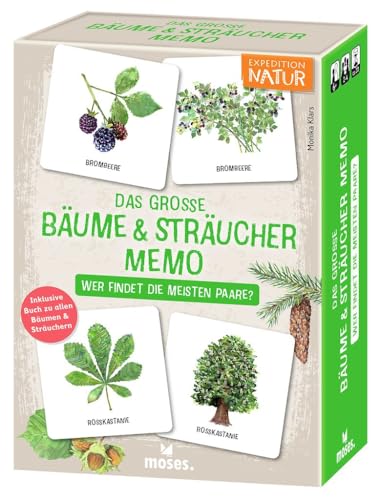 moses. Expedition Natur - Das große Bäume & Sträucher Memo, Lernspiel für Kinder ab 6 Jahren, Memo-Spiel mit Baum- & Blatt-Paaren, inkl. 48-seitigem Sachbuch, Natur entdecken & Pflanzen bestimmen von moses