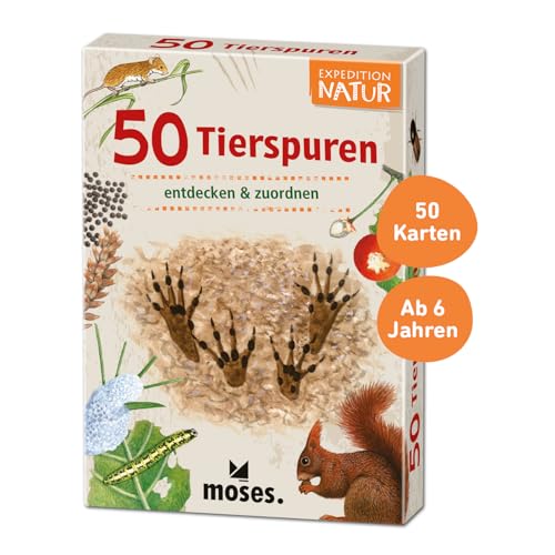 moses. MOS09724 Expedition Natur 50 Tierspuren| Bestimmungskarten im Set | Mit spannenden Quizfragen, White von moses