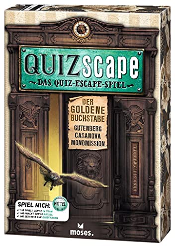 moses. QUIZscape – Der goldene Buchstabe, Escape-Spiel für Quiz- und Escape-Fans, 3 spannende Zeit-reise Stories für Einsteiger und Profis, Braun von moses