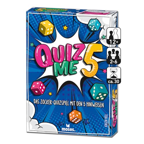 moses. Quiz Me 5, spannendes Zocker Quizspiel mit 5 Hinweisen, Glücksfaktor & 200 Lösungen, Wissensspiel & Partyspiel für Familie, Freunde & Erwachsene ab 12 Jahren von moses