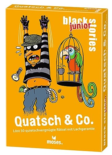 moses. black stories junior Quatsch & Co. - 50 witzige Rätsel mit Lachgarantie, Rätsel Kartenspiel mit Spielvariante und Punktechips, Rätselspiel für Kinder ab 8 Jahren von moses