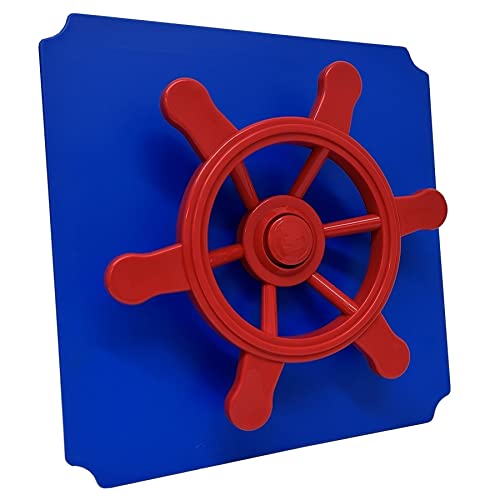 move and stic Platte 40x40 mit Spielfunktion Multifunktionsplatte Spielplatte mit Piratenlenkrad für Spielturm (Platte 40x40cm blau mit Piratenlenkrad rot) von move and stic