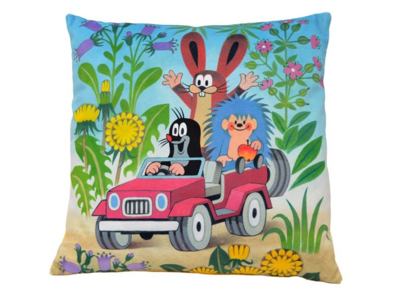 Kissen der kleine Maulwurf, Motiv Jeep2, 30x30cm - Kinderkissen von munabo