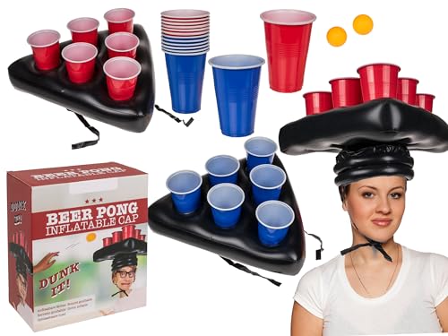 mucHome Beer Pong Spiele Gesellschaftsspiele Partyspiele Trinkspiele Beer Pong Becher Strandspiele Sommerspiele (Aufblasbare Beer Pong Mütze) von mucHome