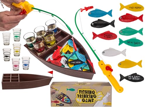 mucHome Trinkspiel Fische Angeln mit 4 Gläsern Partyspiel Gesellschaftsspiel Schnaps Shots Angelspiel von mucHome