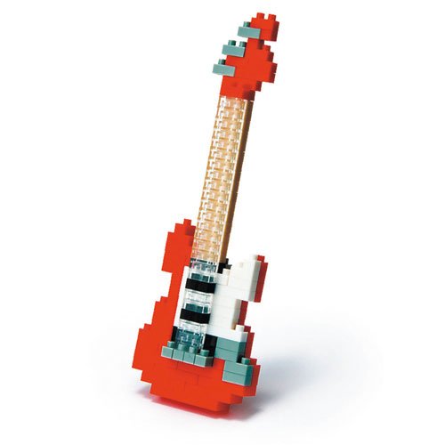 mugesh Klemmbausteine 3D-Puzzle E-Gitarre rot - schönes Geschenk für Musiker von mugesh
