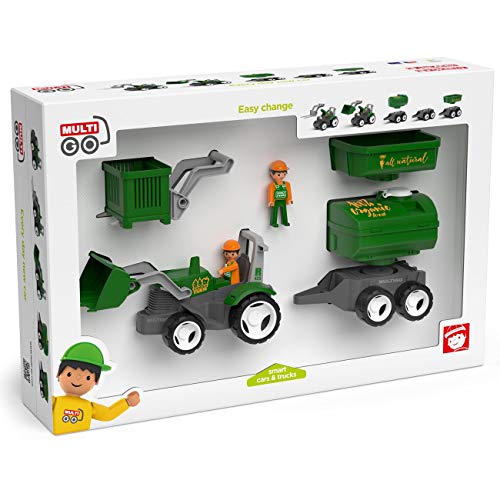 Multigo Bauernhof Traktor-Set 4in1 mit Anhänger Frontlader Figur Tankwagen mit austauschbaren Aufbauten von multigo