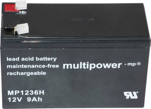 Multipower PB-12-9-6,35 MP1236H Bleiakku 12V 9Ah Blei-Vlies (AGM) (B x H x T) 151 x 102 x 65mm Flach von MULTIPOWER