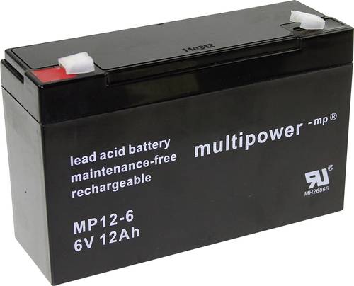 Multipower PB-6-12-6,35 MP12-6 Bleiakku 6V 12Ah Blei-Vlies (AGM) (B x H x T) 151 x 99 x 50mm Flachst von MULTIPOWER