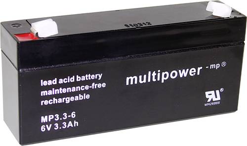 Multipower PB-6-3,3-4,8 MP3,3-6 Bleiakku 6V 3.3Ah Blei-Vlies (AGM) (B x H x T) 134 x 65 x 34mm Flach von MULTIPOWER