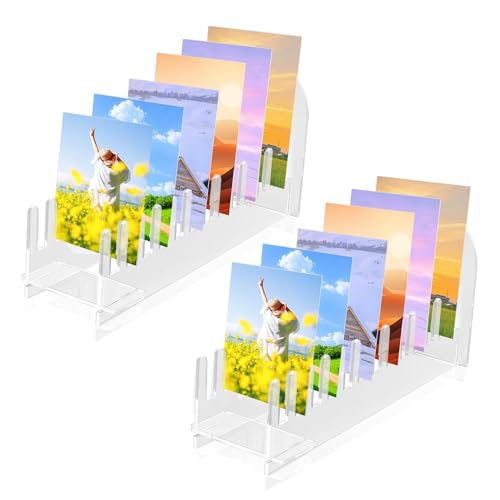 Kartenständer,2 Stück Grußkarten-Präsentationsständer,12-stöckige Acryl-Kartenregal,Rechteckiger Kartenregal Postkartenständer,Display-Ständer für Grußkarten Fotodisplay Verkaufstisch (Transparent) von mumisuto