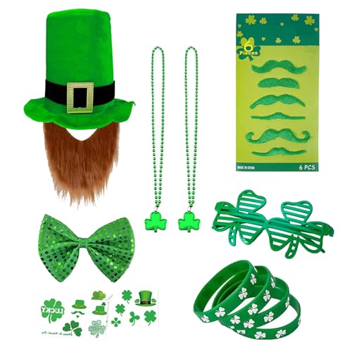 mumisuto Hut Leprechaun, Grüner Kobold, 12-teiliges St. Patrick's Day-Geschenkset, Zylinder St. Patricks Day, Zylinder Hut Grün, Kopfbedeckung, Accessoire, Glücksbringer, Mottoparty von mumisuto