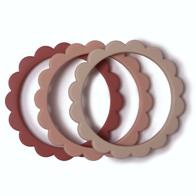 mushie Beißring Blumen-Armband, Rose/Blush/Shifting Sand, 3 Stück von mushie