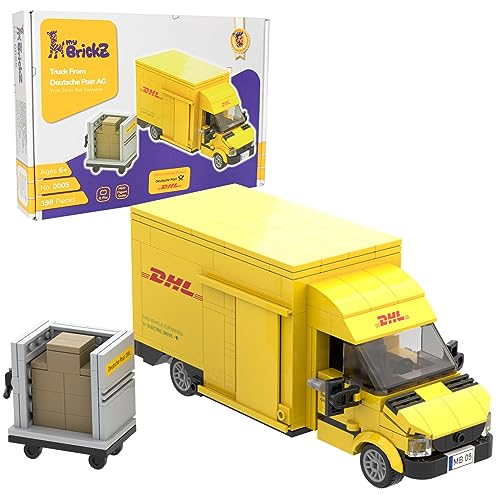 my BrickZ 0005 DHL Truck von deutsche Post mit Rollcontainer Bausteine Klemmbausteine kompatibel mit Lego® Bricks Bauspielzeug Fahrzeug Auto von my BrickZ