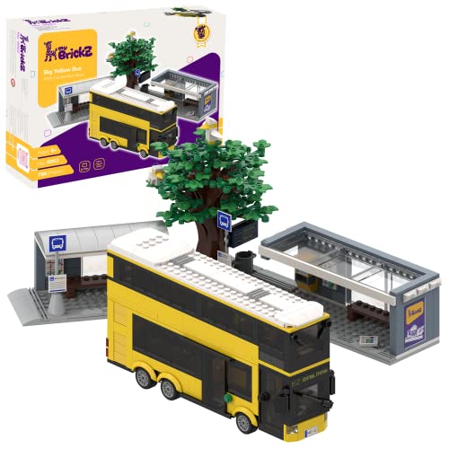 my BrickZ Set 0002 Bus Doppeldecker mit Zwei Haltestellen und Wechselbaum, 780 Bausteine Klemmbausteine kompatibel mit Lego® Bricks Fahrzeug Auto von my BrickZ