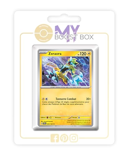 my-booster SV07-FR24-MB-055 Zeraora 055/142 Holo oder Reverse (zufällig) -Myboost X, Écarlate et Violet 7 Couronne Stellaire, Box mit 10 französisch Pokémon-Karten von my-booster