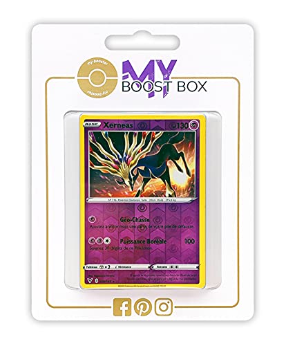 my-booster SWSH04-FR24-MB-078 Xerneas 078/185 Holo oder Reverse (zufällig) -Myboost X Epée et Bouclier, 4 Voltage Éclatant, Box mit 10 französisch Pokémon-Karten von my-booster