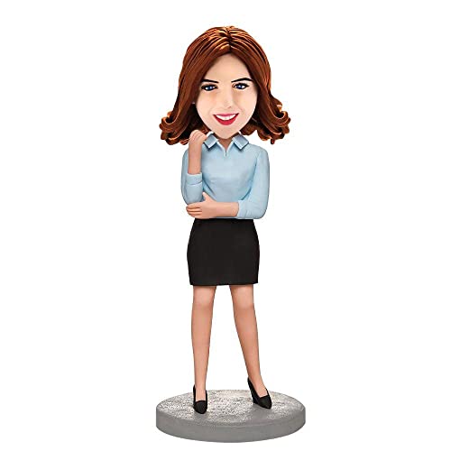 mydedor Custom Bobbleheads Figurine Customized Doll, Business Woman with Blue Shirt Custom Bobble Head, Bobble Head Figures Handmade Personalized Sculpture Gift for Women von mydedor