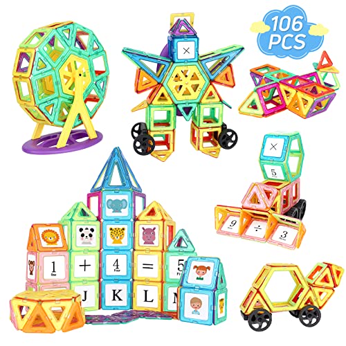 mysoler Magnetische Bausteine 106 Teile Magneten Kinder Magnetspielzeug Magnet Spielzeug Magnet Bausteine für Kinder ab 3 Jahren für Jungen und Mädchen-Lernspielzeug Geburtstag Vorschule von mysoler